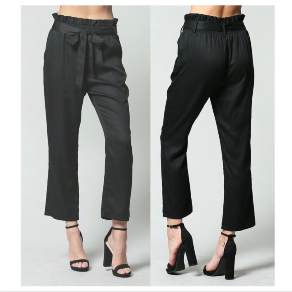 Classic Black Paper-bag Cropped Pants